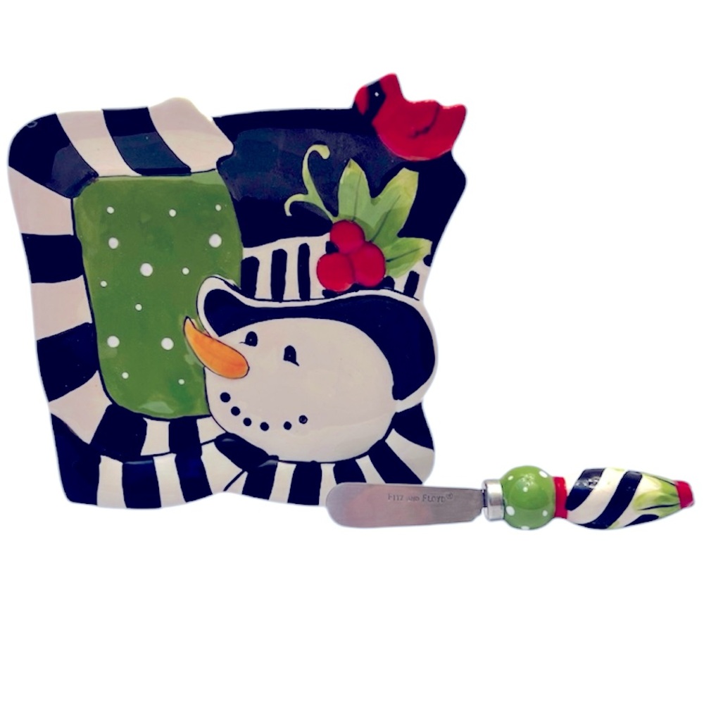Fitz And Floyd Frosty’s Frolic Snack Plate and Serving Knife for the Holidays.